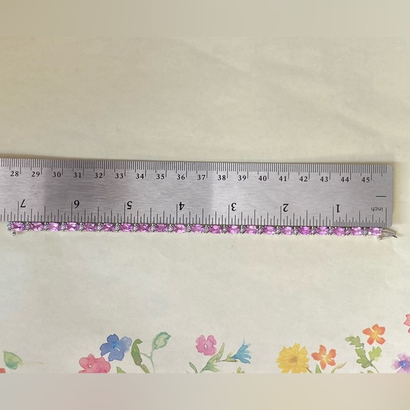 Solid 10K W-Gold Oval Pink Tourmaline 2-Diamonds/Illusions Throughout Tennis - Picture 7 of 9